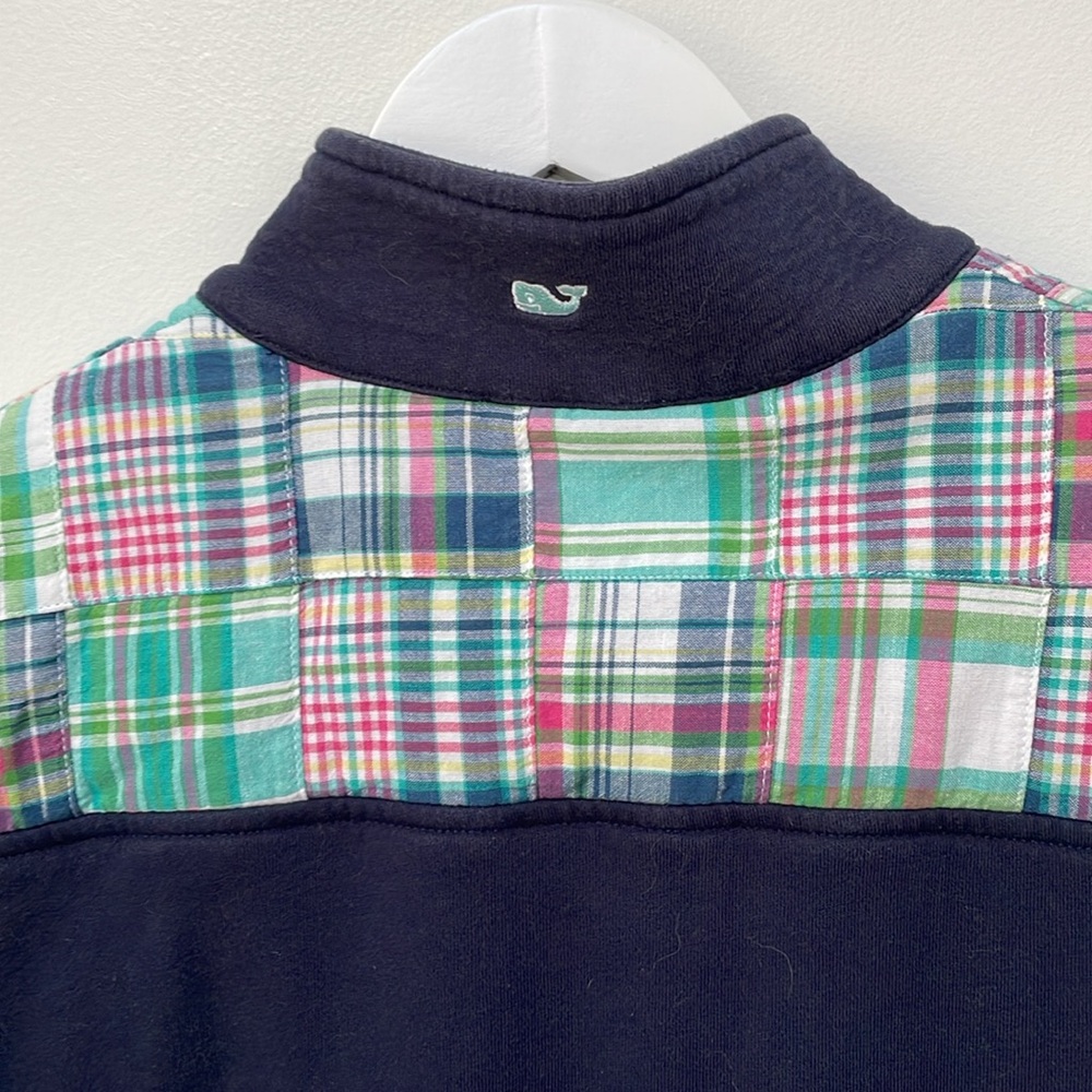 Vineyard Vines Pullover Shep Navy Blue w/ Madras Plaid 3/4 Zip Size M - Picture 6 of 6
